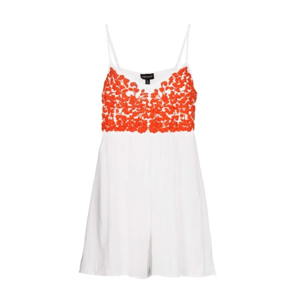 Topshop White Embroidered Bohemian Cotton Romper Jumper Size Small 4/6 - Picture 1 of 10
